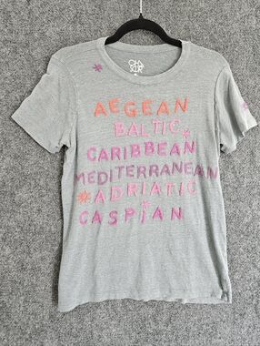 Anthropologie Chaser Seas Embroidered Linen Tee Shirt